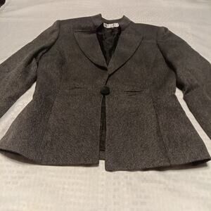 Tahari ASL Women's DK Gray Long Sleeve One Button Blazer Size 4P Career Office